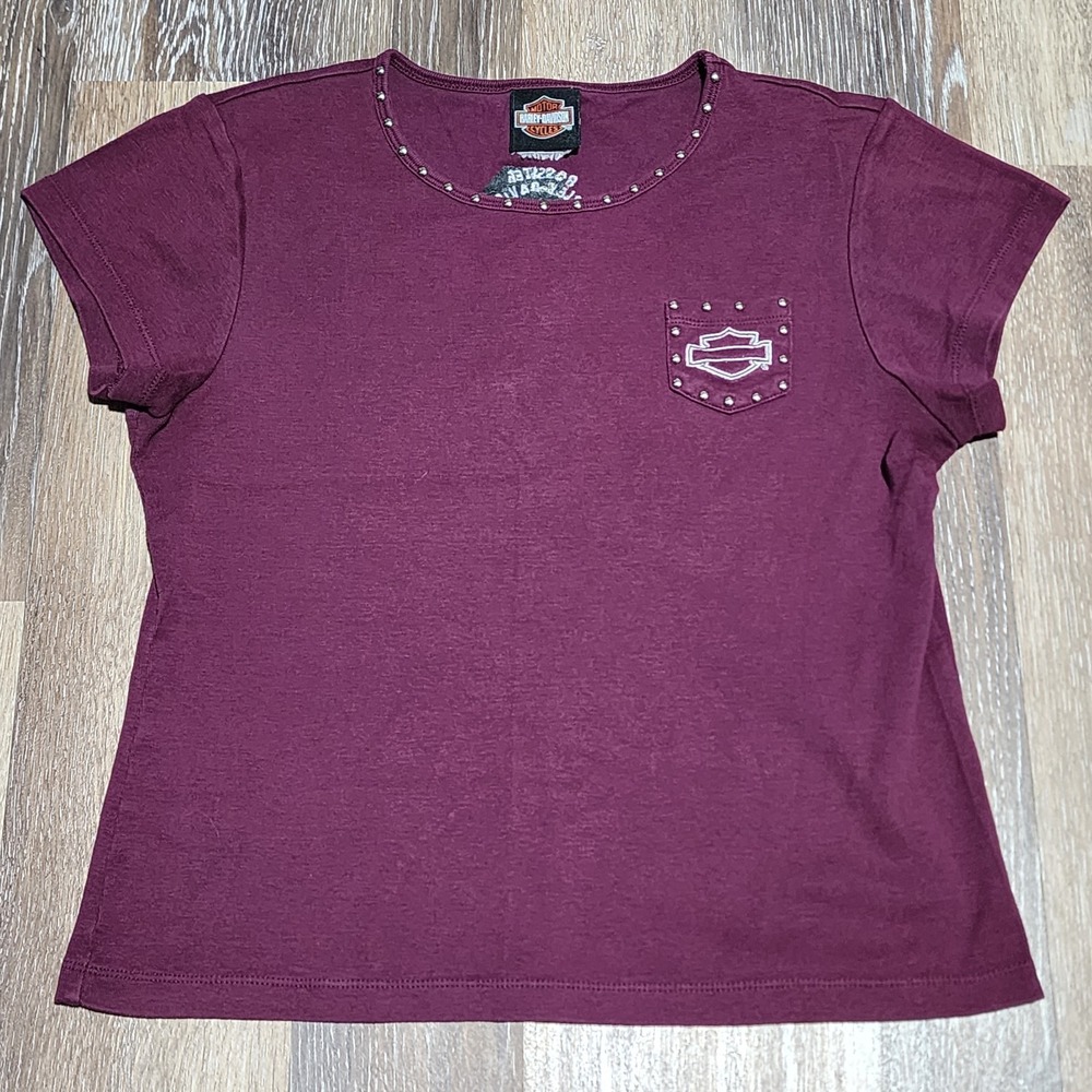 Harley Davidson Pocket Tee Shirt Crop Top Red Maroon Size Small Sarasota Florida